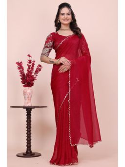 Nyri - Womens Embroidered Georgette Saree with Unstitched Blouse