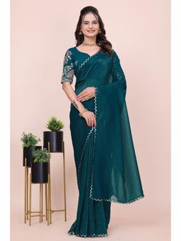 Nyri - Womens Embroidered Georgette Saree with Unstitched Blouse