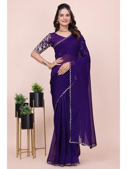 Nyri - Womens Embroidered Georgette Saree with Unstitched Blouse