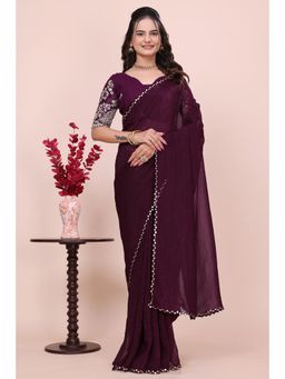 Nyri - Womens Embroidered Georgette Saree with Unstitched Blouse