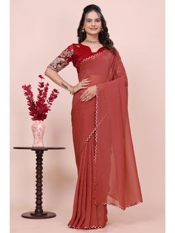 Nyri - Womens Embroidered Georgette Saree with Unstitched Blouse