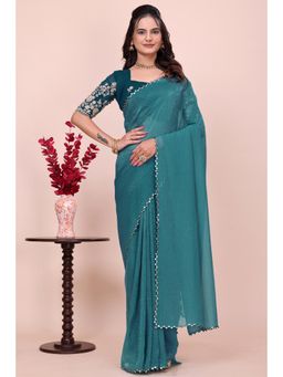 Nyri - Womens Embroidered Georgette Saree with Unstitched Blouse