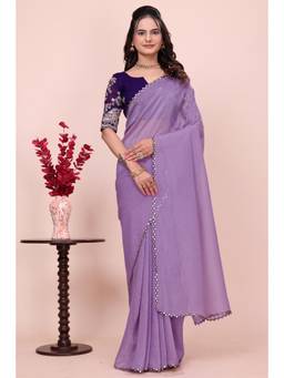 Nyri - Womens Embroidered Georgette Saree with Unstitched Blouse