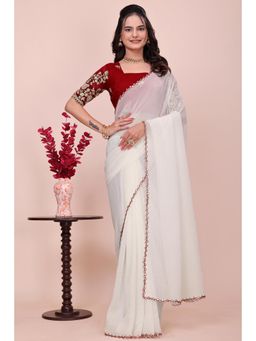 Nyri - Womens Embroidered Georgette Saree with Unstitched Blouse