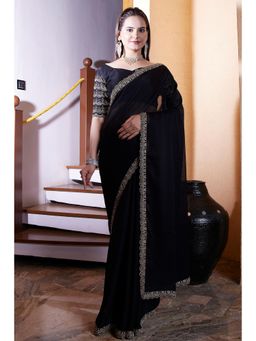 Nyri - Womens Embroidered Chiffon Saree with Unstitched Blouse