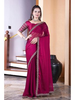 Nyri - Womens Embroidered Chiffon Saree with Unstitched Blouse