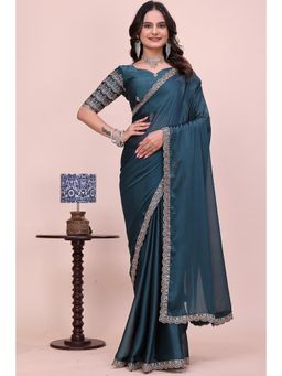 Nyri - Womens Embroidered Chiffon Saree with Unstitched Blouse