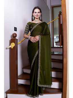 Nyri - Womens Embroidered Chiffon Saree with Unstitched Blouse