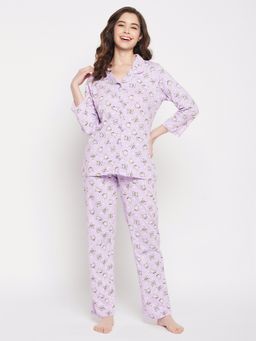 Clovia - Cotton Printed Shirt & Pyjama (Set of 2)