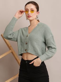 NOBARR - Women Acrylic Full Sleeve with V-Neck Drop Shoulder Light Sea Green Cardigan