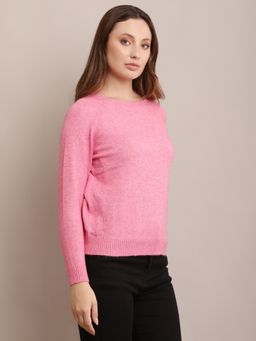 NOBARR - Women Polyester Full Sleeve with Round Neck Pink Sweater