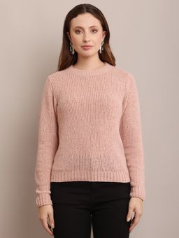 NOBARR - Women Nylon Full Sleeve with Crew Neck Knitted Peach Sweater