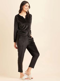Sweet Dreams - Black Solid Regular T-Shirt with Pyjama