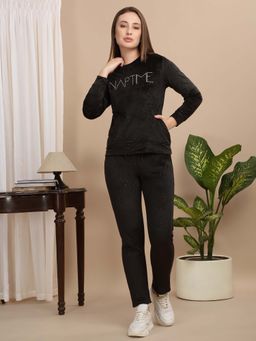 Sweet Dreams - Black Self Design Regular Sweatshirt with Pant