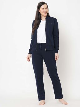 Sweet Dreams - Navy Blue Solid Regular Jacket with Pant