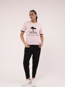 Slumber Jill - Pink Solid Regular T-shirt with Pant