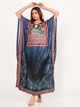 The Kaftan Company - Navy Blue Printed Relaxed Kaftan Nightdress