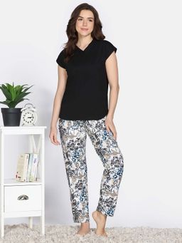 Zivame - Black Printed Relaxed T-shirt with Pyjama