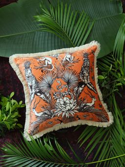 Revive Home - Digital Jungle Printed Cushion Front And Back Viscose Velvet With Trim (18x18 Inches)