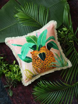 Revive Home - Digital Print With Leopard Design Cushion Viscose Velvet With Trim (18x18 Inches)