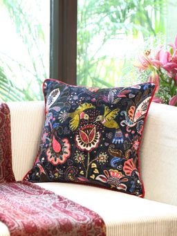 Revive Home - Cotton Viscose Digital Floral Printed With Hummbing Bird Cushion (18x18 Inches)