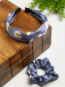 Yellow Chimes - Girls Blue & White Printed Hairband with Scrunchie