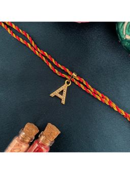 Digital Dress Room - Gold A Letter Ad Red Thread Rakhi
