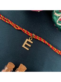 Digital Dress Room - Gold E Letter Ad Red Thread Rakhi