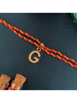 Digital Dress Room - Gold G Letter Ad Red Thread Rakhi