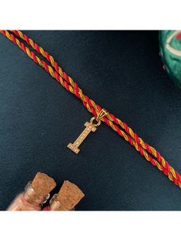 Digital Dress Room - Gold I Letter Ad Red Thread Rakhi