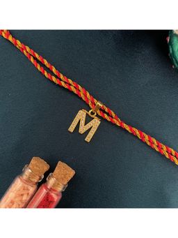 Digital Dress Room - Gold M Letter Ad Red Thread Rakhi