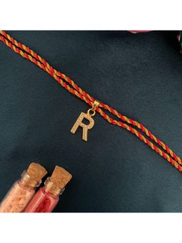 Digital Dress Room - Gold R Letter Ad Red Thread Rakhi