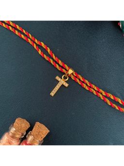 Digital Dress Room - Gold T Letter Ad Red Thread Rakhi