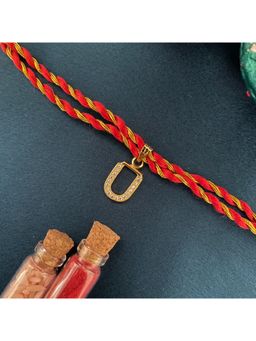 Digital Dress Room - Gold U Letter Ad Red Thread Rakhi