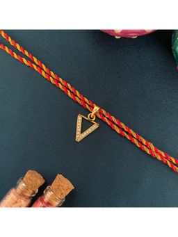 Digital Dress Room - Gold V Letter Ad Red Thread Rakhi
