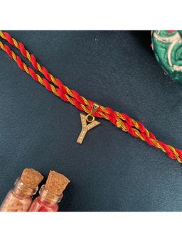 Digital Dress Room - Gold Y Letter Ad Red Thread Rakhi