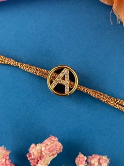 Digital Dress Room - Gold A Letter Round Ad Thread Rakhi
