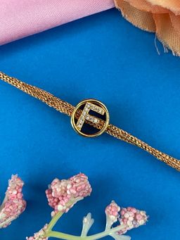 Digital Dress Room - Gold F Letter Round Ad Thread Rakhi