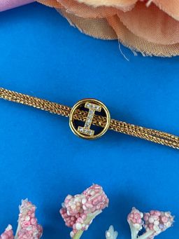 Digital Dress Room - Gold I Letter Round Ad Thread Rakhi