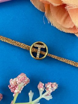 Digital Dress Room - Gold T Letter Round Ad Thread Rakhi