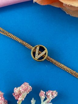 Digital Dress Room - Gold V Letter Round Ad Thread Rakhi