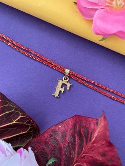 Digital Dress Room - Gold F Letter Ad Maroon Thread Rakhi