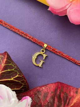 Digital Dress Room - Gold G Letter Ad Maroon Thread Rakhi