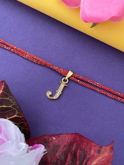 Digital Dress Room - Gold J Letter Ad Maroon Thread Rakhi