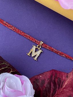 Digital Dress Room - Gold M Letter Ad Maroon Thread Rakhi