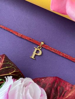 Digital Dress Room - Gold P Letter Ad Maroon Thread Rakhi