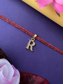 Digital Dress Room - Gold R Letter Ad Maroon Thread Rakhi