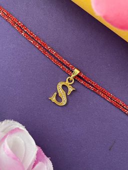 Digital Dress Room - Gold S Letter Ad Maroon Thread Rakhi