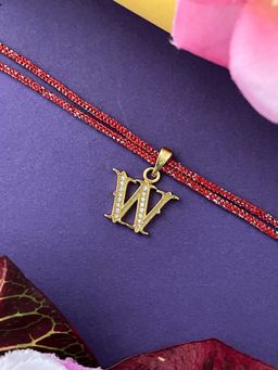 Digital Dress Room - Gold W Letter Ad Maroon Thread Rakhi