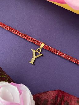 Digital Dress Room - Gold Y Letter Ad Maroon Thread Rakhi